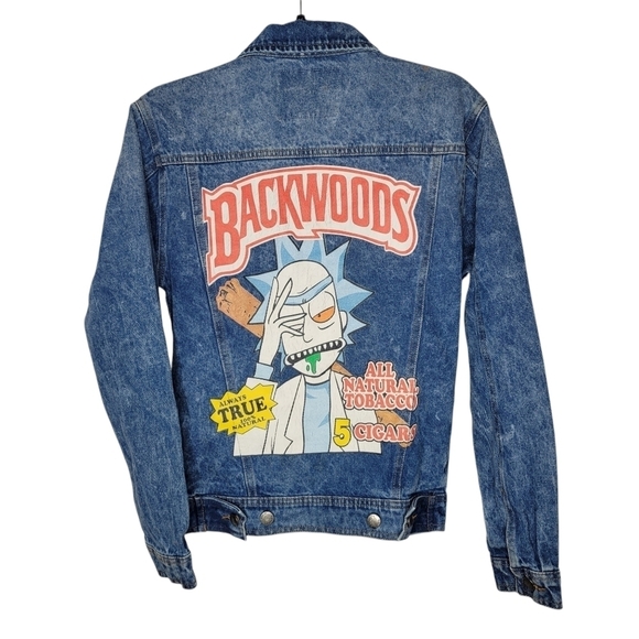 Red Label by Patrol Jeans Other - Backwoods Cigars Rick and Morty Painted Denim Jacket Size Small